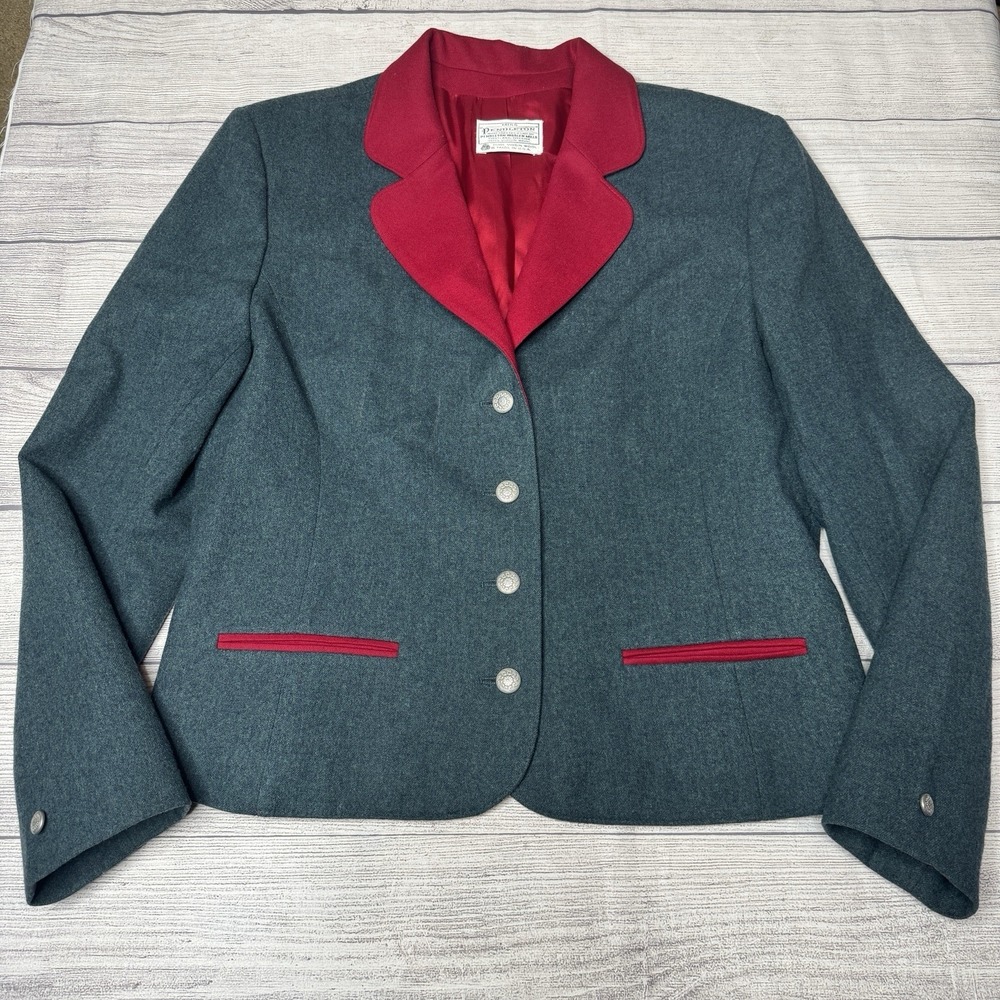 Miss Pendleton Vintage Tyrolean Style Blazer Trail Blue Red Wool Size 14